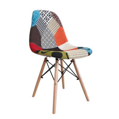 Scaune de bucătărie - Scaun dining CATCHY, textil tip Patchwork, picioare lemn+metal