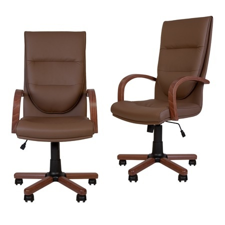 Set 2 scaune directoriale EXONIA EXTRA, brate din lemn, piele ecologica, Brun inchis [0]