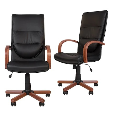 Scaune de birou - Set 2 scaune directoriale EXONIA EXTRA, brate din lemn, piele naturala, negru
