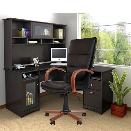 Scaun directorial EXONIA EXTRA, brate din lemn, piele naturala, negru [4]
