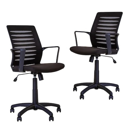 Set 2 scaune de birou MASTER GTP, cu brate, mesh/textil, negru [0]