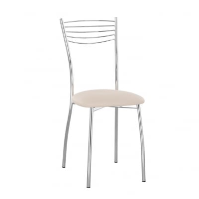 Mobilier pentru bucătărie - Scaun bucatarie Sara Chrome, Crem piele ecologica