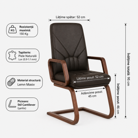 Scaun conferinta MAVIS EXTRA CF, Negru piele naturala [4]