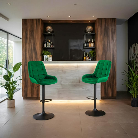 Scaun de bar Lugano, verde, catifea [1]