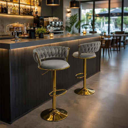 Scaun de bar Trieste, gri, catifea [2]