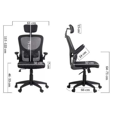Scaun de birou AERO, brate rabatabile, Mesh + Textil, Negru [5]