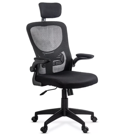 Scaune de birou - Scaun de birou AERO, brate rabatabile, Mesh + Textil, Negru