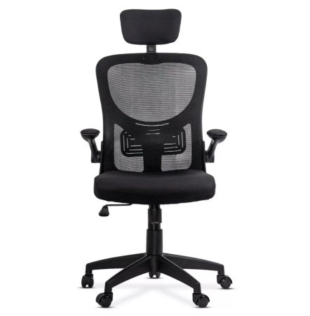 Scaun de birou AERO, brate rabatabile, Mesh + Textil, Negru [2]
