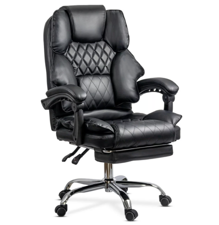 Scaune de birou - Scaun de birou DIAMOND, suport pentru picioare, reclinare 150°, Piele ecologica, Negru