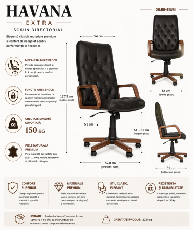 Scaun de birou directorial HAVANA Extra, mecanism Multiblock, bej, piele naturala [3]