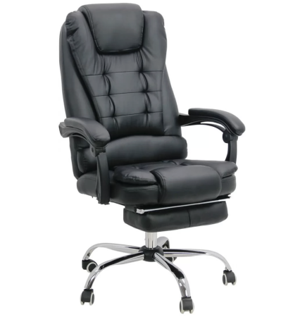 Scaune directoriale - Scaun de birou EMPEROR, suport pentru picioare, recliner 135°, Piele ecologica, Negru