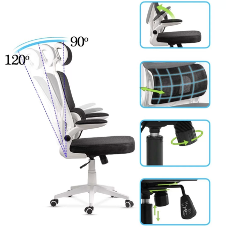Scaun de birou ergonomic Davos 138, suport lombar reglabil , Negru, Stofa + Mesh [7]