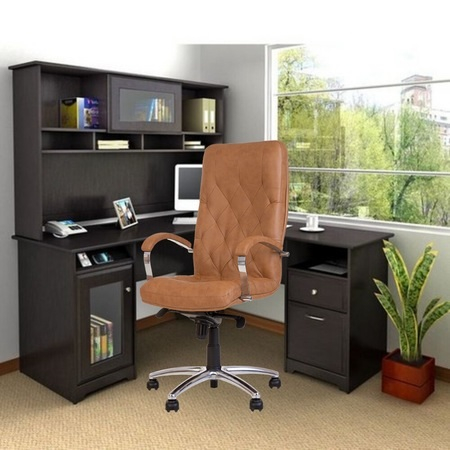 Scaun de birou HAVANA STEEL CHROME, mecanism Multiblock, Brun deschis, piele ecologica [4]