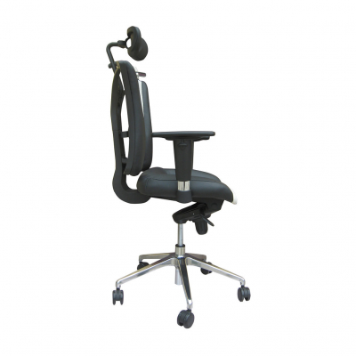 Scaun de birou TOP, Negru-gri piele naturala [2]