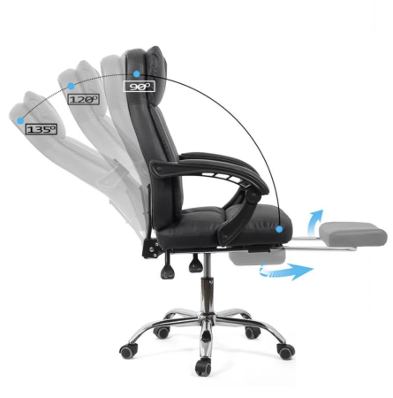 Scaun de birou ZENITH, suport pentru picioare, recliner 135°, Piele ecologica, Negru [4]