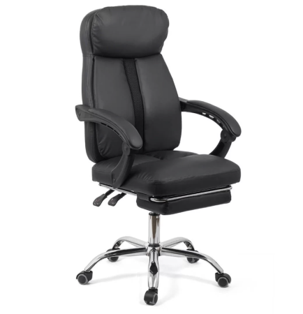 Scaun de birou ZENITH, suport pentru picioare, recliner 135°, Piele ecologica, Negru [1]