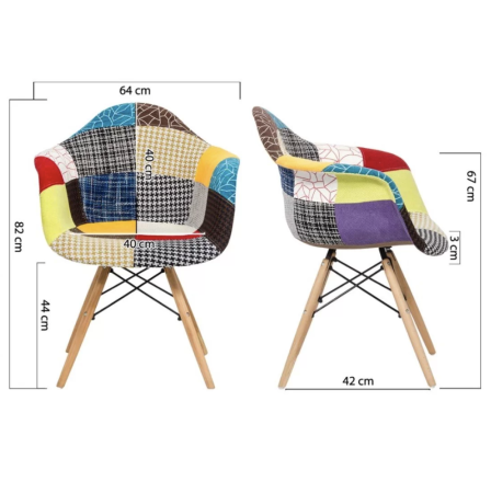 Scaun dining GAIA, tapiterie Patchwork, picioare din lemn, Multicolor [3]