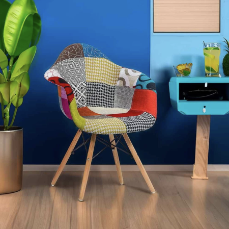 Scaun dining GAIA, tapiterie Patchwork, picioare din lemn, Multicolor [5]