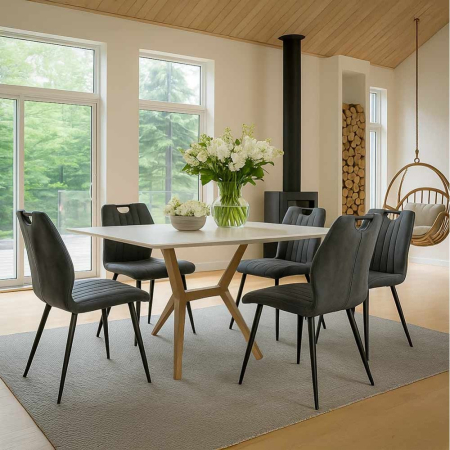 Scaun dining Mira, gri, catifea [1]