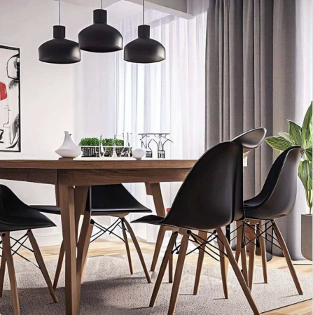 Scaun dining RAISA, plastic ABS, picioare din lemn de fag, Negru [2]