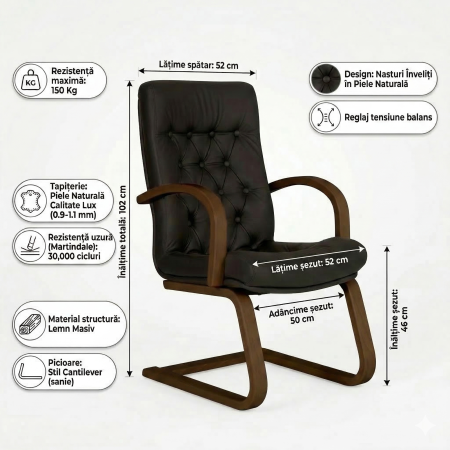 Scaun de conferinta CHEF LUX EXTRA CF, Negru piele naturala [3]