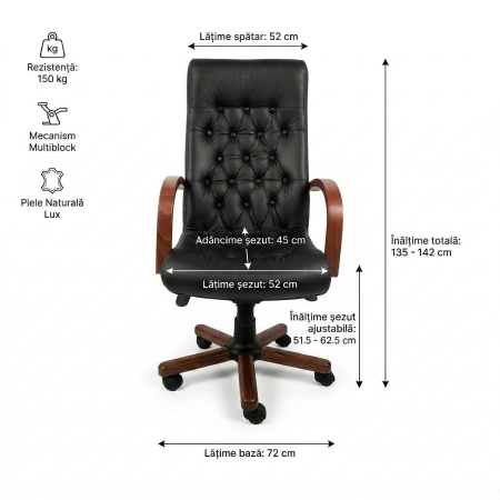 Scaun directorial CHEF LUX EXTRA, Negru, piele naturala - lemn cires [5]