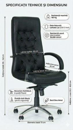 Scaun directorial CHEF LUX STEEL CHROME, Brun deschis, piele naturala [4]