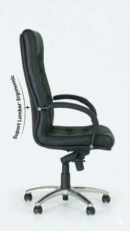 Scaun directorial CHEF LUX STEEL CHROME, Negru piele naturala [4]