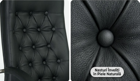 Scaun directorial CHEF LUX STEEL CHROME, Negru piele naturala [6]