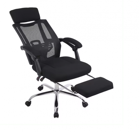 Scaune de birou - Scaun directorial ergonomic MESHY, Negru, Mesh/Textil cu extensie picioare