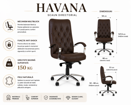 Scaun directorial HAVANA, Maro inchis, piele naturala [3]