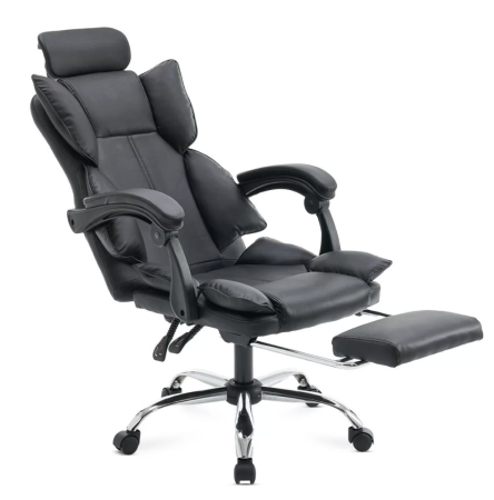 Scaun directorial ROLLS cu extensie picioare, piele ecologica, Negru [1]