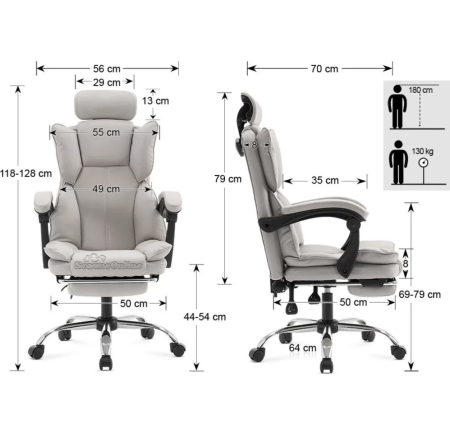Scaun directorial ROLLS cu extensie picioare, piele ecologica, Negru [3]