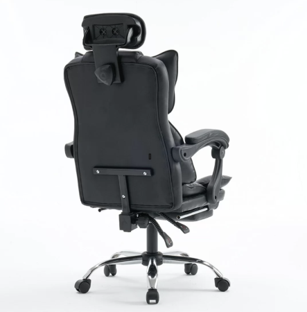 Scaun directorial ROLLS cu extensie picioare, piele ecologica, Negru [4]
