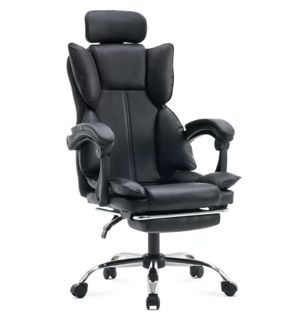 Scaune directoriale - Scaun directorial ROLLS cu extensie picioare, piele ecologica, Negru