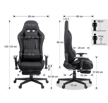 Scaun gaming PHANTOM, cotiere reglabile, suport lombar, Piele ecologica, Negru [3]