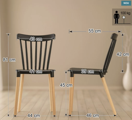 Scaun terasa NORDIC, design scandinav, cadru din lemn, PP, Negru [9]