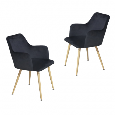 Bucătărie - Set 2 scaune tip fotoliu dining/bucatarie GEMA, Catifea, Negru