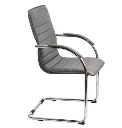 Scaun vizitator ELEGANCE, cadru cromat, piele ecologica, Gri [4]