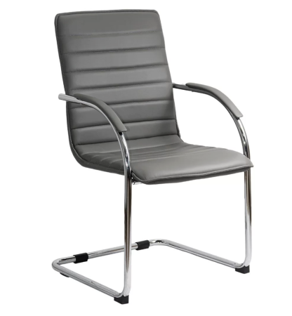 Scaune de conferinta - Scaun vizitator ELEGANCE, cadru cromat, piele ecologica, Gri