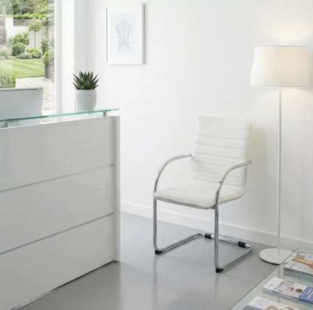 Scaun vizitator ELEGANCE, cadru cromat, piele ecologica, Alb [4]