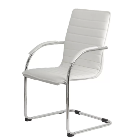 Scaun vizitator ELEGANCE, cadru cromat, piele ecologica, Alb [3]