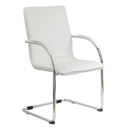 Scaune de conferinta - Scaun vizitator ELEGANCE, cadru cromat, piele ecologica, Alb