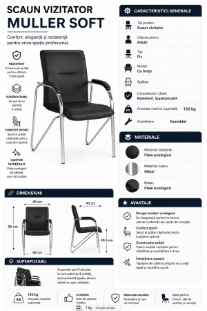 Scaun vizitator MULLER Soft, Aramiu piele ecologica [3]