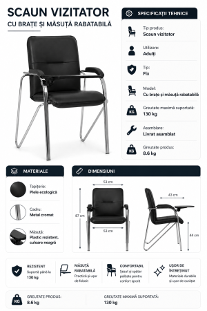 Scaun vizitator MULLER Soft cu masuta rabatabila, Aramiu piele ecologica [3]