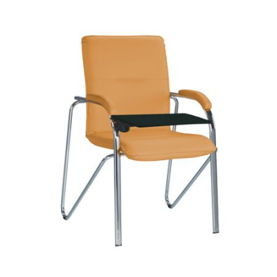 Scaune de vizitator - Scaun vizitator MULLER Soft cu masuta rabatabila, Ocru, piele ecologica