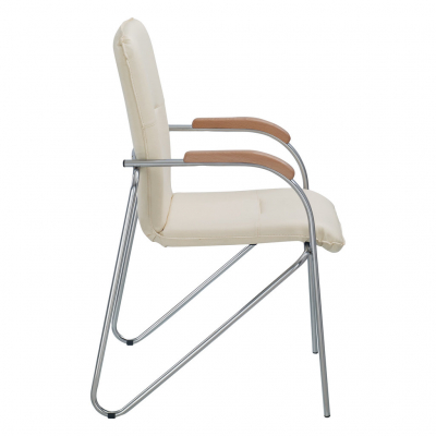 Scaun vizitator MULLER Wood1, Crem piele ecologica [2]