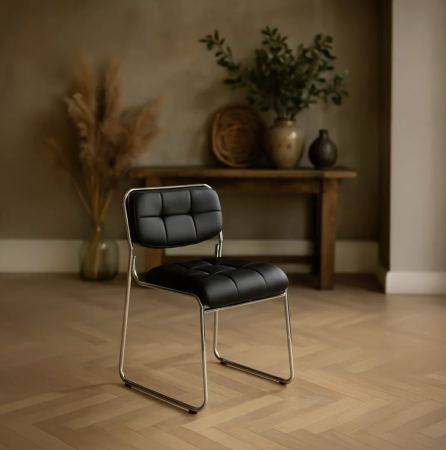 Scaun vizitator SIENA, stocabil, piele ecologica, Negru [2]