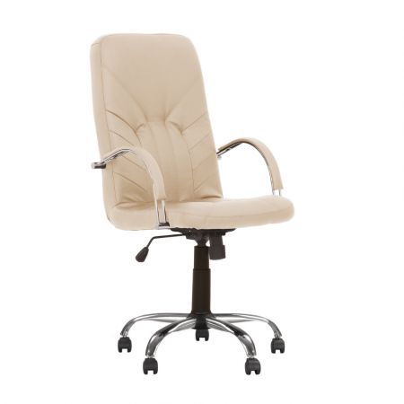 Scaune de birou - Scaun directorial MAVIS STEEL CHROME, piele ecologica, Crem