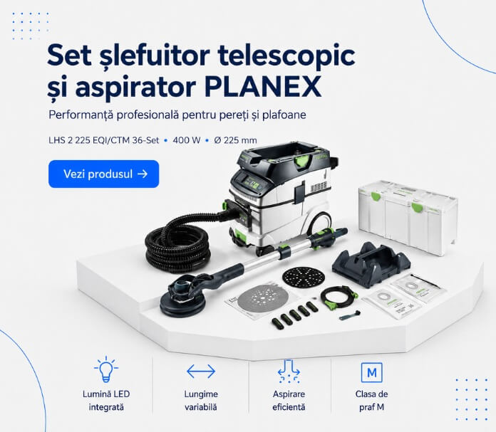 Set de slefuitor telescopic si aspirator LHS 2 225 EQI/CTM 36-Set PLANEX